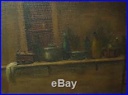 Antique Vintage Painting Folk Art Barn Scene Chicken Farm Signed