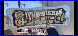 Antique Vintage Sandwiches Glue Chipped Sign Glass Gold Leaf Reverse Painted