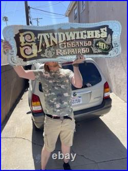 Antique Vintage Sandwiches Glue Chipped Sign Glass Gold Leaf Reverse Painted