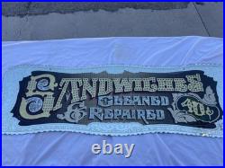 Antique Vintage Sandwiches Glue Chipped Sign Glass Gold Leaf Reverse Painted