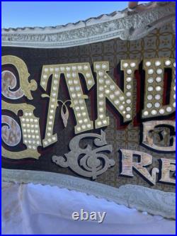 Antique Vintage Sandwiches Glue Chipped Sign Glass Gold Leaf Reverse Painted