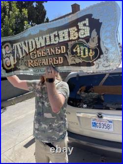 Antique Vintage Sandwiches Glue Chipped Sign Glass Gold Leaf Reverse Painted