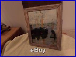 Antique / Vintage Sea Harbor Oil Painting On Board Framed -signed By Artist