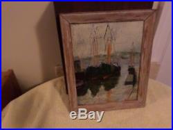 Antique / Vintage Sea Harbor Oil Painting On Board Framed -signed By Artist