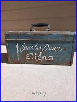 Antique Vintage Sign Painter Toolbox Metal Hand Painted Charles Dunn Signs