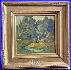 Antique Vintage Signed Original Oil Painting of Forest and Stream
