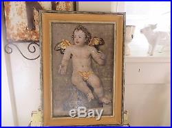 Antique Vintage Winged Cherub Santos Putti Angel Oil Painting Signed Religious