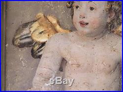 Antique Vintage Winged Cherub Santos Putti Angel Oil Painting Signed Religious