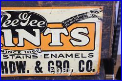 Antique Vtg Industrial Tin Tacker Sign Pee Gee Paints Advertising Hardware
