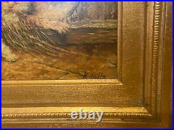 Antique Vtg Signed Gold Framed Oil on Board Wood Panel Painting Cats, Kittens