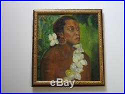 Antique Wpa Era Portrait Black Americana Tropical Portrait Painting Hawaiian Vtg