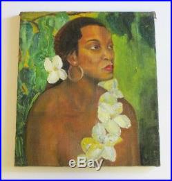 Antique Wpa Era Portrait Black Americana Tropical Portrait Painting Hawaiian Vtg