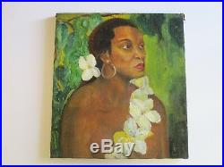 Antique Wpa Era Portrait Black Americana Tropical Portrait Painting Hawaiian Vtg