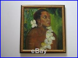 Antique Wpa Era Portrait Black Americana Tropical Portrait Painting Hawaiian Vtg