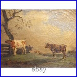 Antique original swiss 1825 Original Cows Oil canvas Painting signed