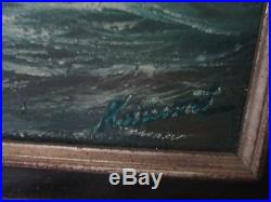 Antique signed fine original oil painting sailboats ocean Kainunt