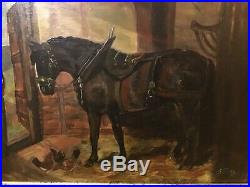 Antique vintage framed and signed original oil painting horses by osborne