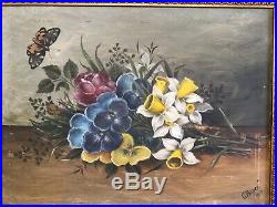 Antique vintage gilt framed Signed original oil painting Still life circa 1907