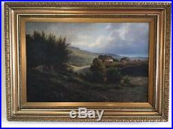 Antique vintage gilt framed and signed original oil painting Gypsy Camp HUGE