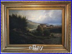 Antique vintage gilt framed and signed original oil painting Gypsy Camp HUGE