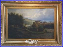 Antique vintage gilt framed and signed original oil painting Gypsy Camp HUGE