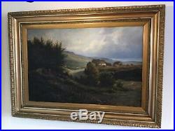 Antique vintage gilt framed and signed original oil painting Gypsy Camp HUGE