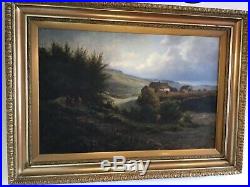 Antique vintage gilt framed and signed original oil painting Gypsy Camp HUGE