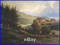 Antique vintage gilt framed and signed original oil painting Gypsy Camp HUGE