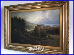 Antique vintage gilt framed and signed original oil painting Gypsy Camp HUGE