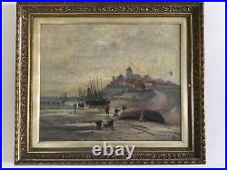 Antique vintage gilt framed original signed oil painting by E W on canvas