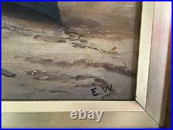 Antique vintage gilt framed original signed oil painting by E W on canvas