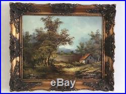 Antique vintage gilt framed original signed oil painting large landscape