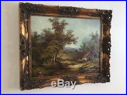 Antique vintage gilt framed original signed oil painting large landscape