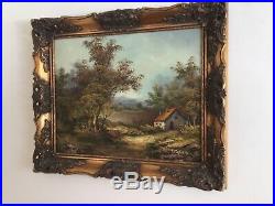 Antique vintage gilt framed original signed oil painting large landscape