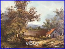 Antique vintage gilt framed original signed oil painting large landscape