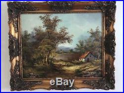 Antique vintage gilt framed original signed oil painting large landscape