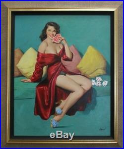 Art Frahm rare original oil painting I Deal vintage pin-up art 1940s INV MC100