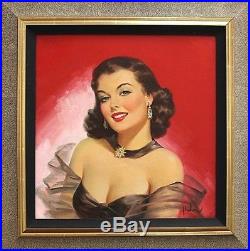 Art Frahm rare signed original oil painting Woman Against Red, pin-up'50s MC101