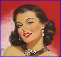 Art Frahm rare signed original oil painting Woman Against Red, pin-up'50s MC101