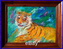 Att. Leroy Neiman Impressionist Tiger Vintage SIGNED Oil Painting NO RESERVE