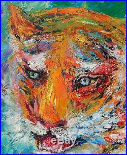 Att. Leroy Neiman Impressionist Tiger Vintage SIGNED Oil Painting NO RESERVE