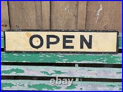 Authentic Antique vtg c1930s Country Store OPEN SIGN Painted Wood 2-Sided Shop