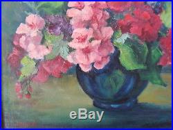 Authentic MID CENTURY vintage oil PAINTING flowers vase FRAMED fine art SIGNED