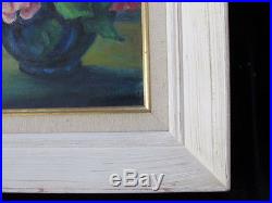 Authentic MID CENTURY vintage oil PAINTING flowers vase FRAMED fine art SIGNED