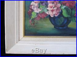 Authentic MID CENTURY vintage oil PAINTING flowers vase FRAMED fine art SIGNED