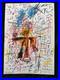 BASQUIAT drawing and painting on old paper signed stamped vintage