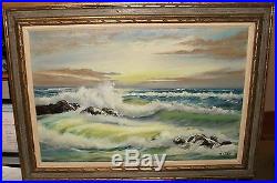 Bailey Original Vintage Oil On Canvas Seascape Huge Painting Dated 1971