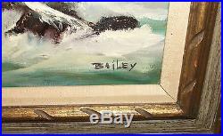 Bailey Original Vintage Oil On Canvas Seascape Huge Painting Dated 1971