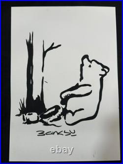 Banksy drawing and painting on old paper signed stamped vintage