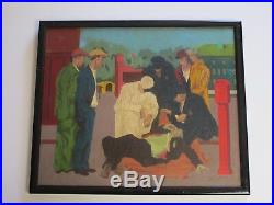 Baron Oil Painting Wpa Era Vintage American Regionalism Tragedy Art Deco Street
